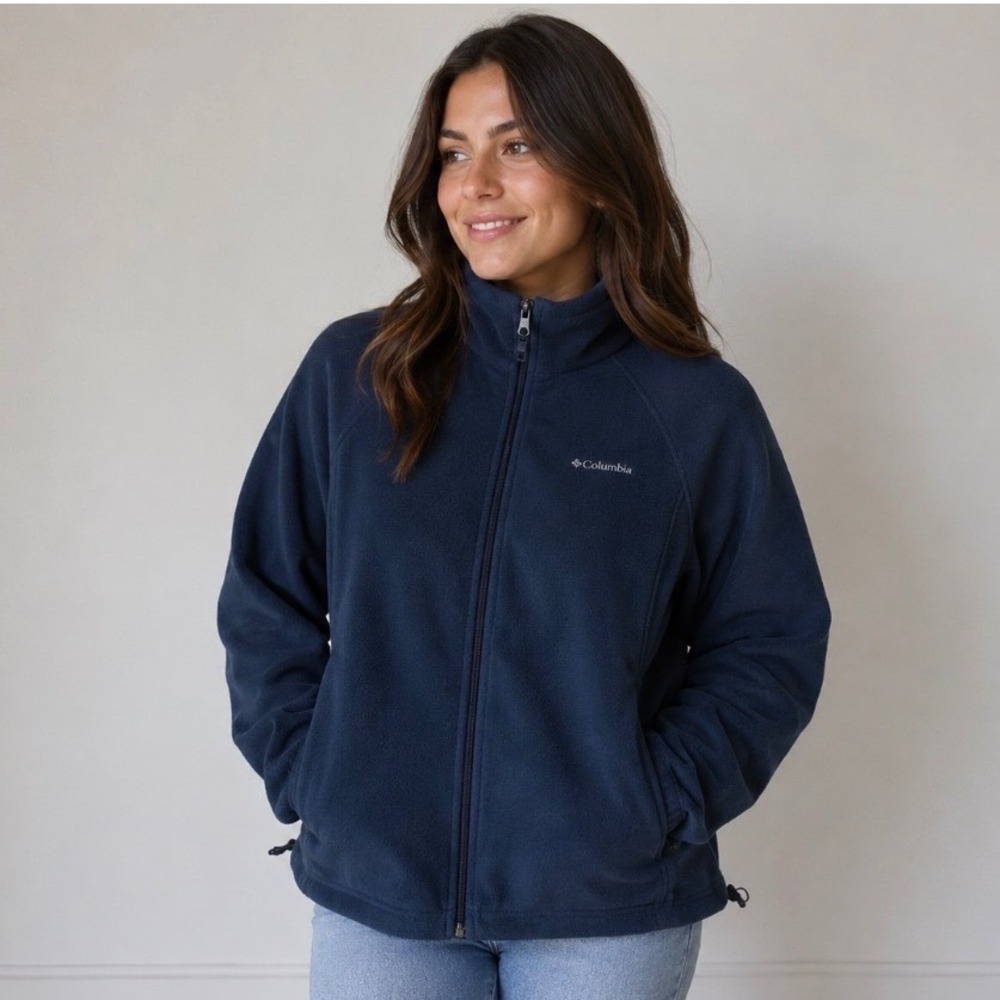 Columbia Women's 2X Navy Full Zip Fleece Jacket Soft Outdoor Casual Plus Size